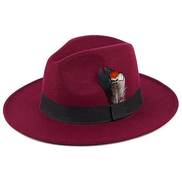 Classic Fedora Hat Wide Brim Felt Panama Dress Hat Unisex Adjustable Feathers 71IAVpWmRSL._AC_UY1000_.jpg main image 4